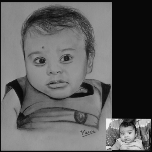 Awesome Pencil Sketch Of Cute Child - DesiPainters.com