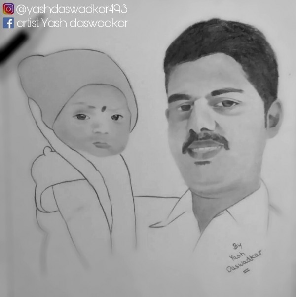 Pencil Sketch Of Yash Daswadkar With Child