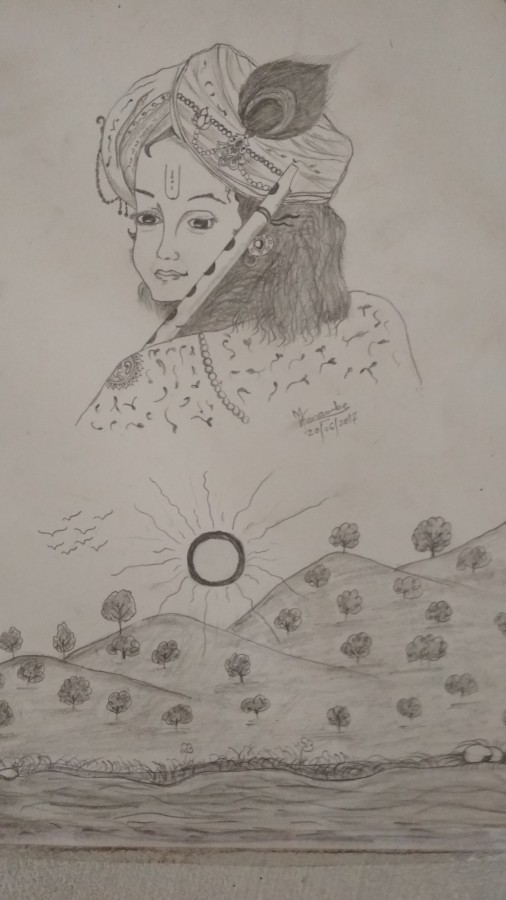 Amazing Pencil Sketch Of Lord Krishna