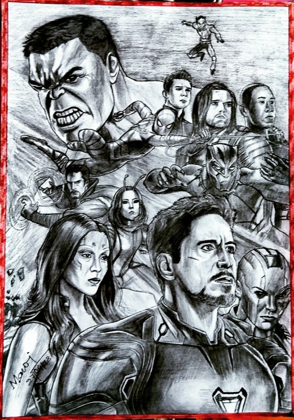 Awesome Pencil Sketch Of Marvel Infinity War Poster - DesiPainters.com