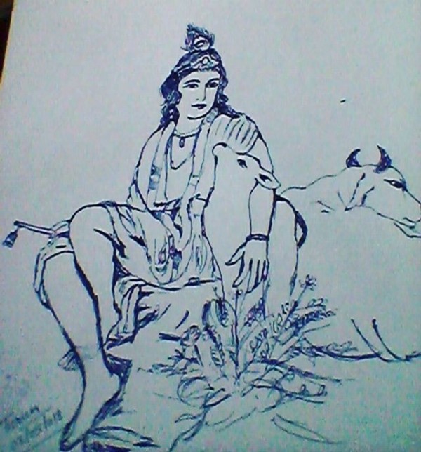 Pencil Sketch Of Lord Krishna - DesiPainters.com