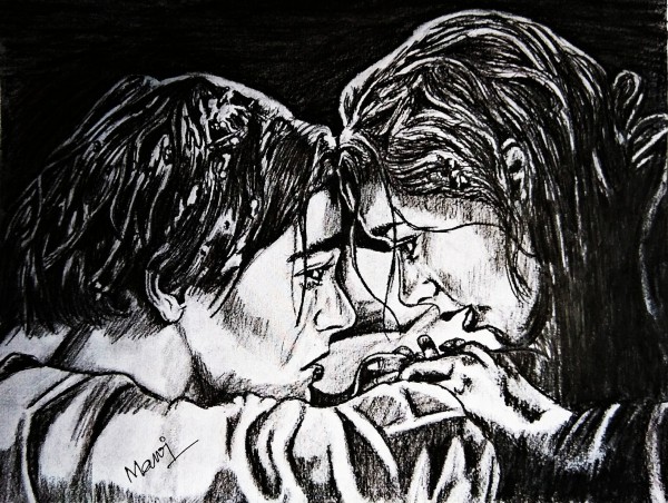 Brilliant Pencil Sketch Of Jack And Rose - DesiPainters.com