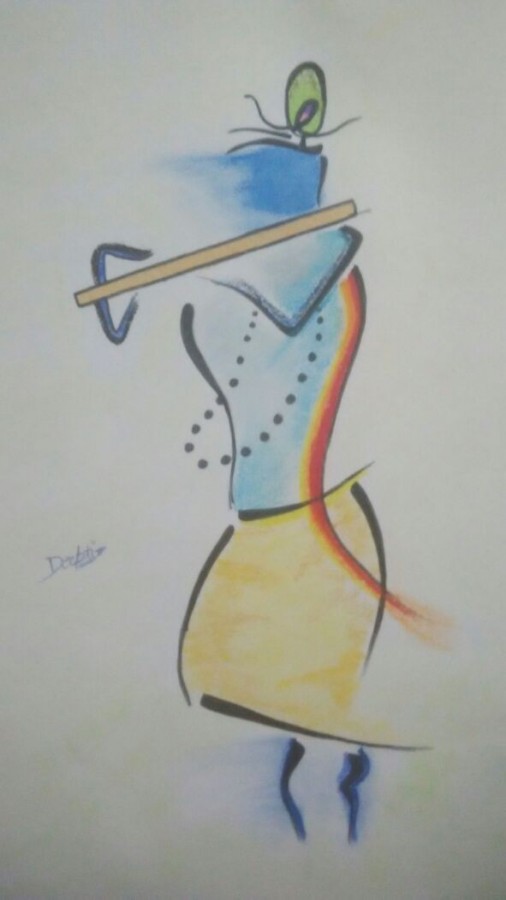 Beautiful Pencil Color Art Of Krishna By Deepti