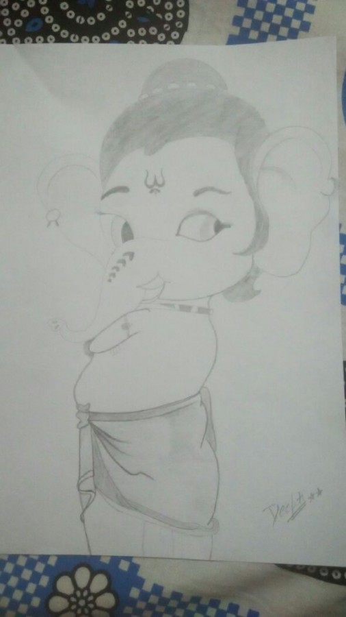 Cute Pencil Sketch Of Lord Ganesha - DesiPainters.com