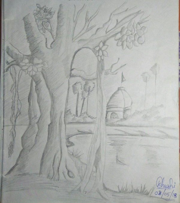 Beautiful Pencil Sketch Of Temple - DesiPainters.com