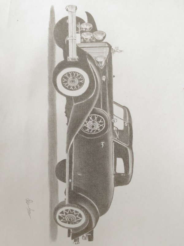 Beautiful Pencil Sketch Of Vintage Luxury Car - DesiPainters.com