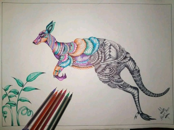 Perfect Ink Painting Of Kangaroo - DesiPainters.com