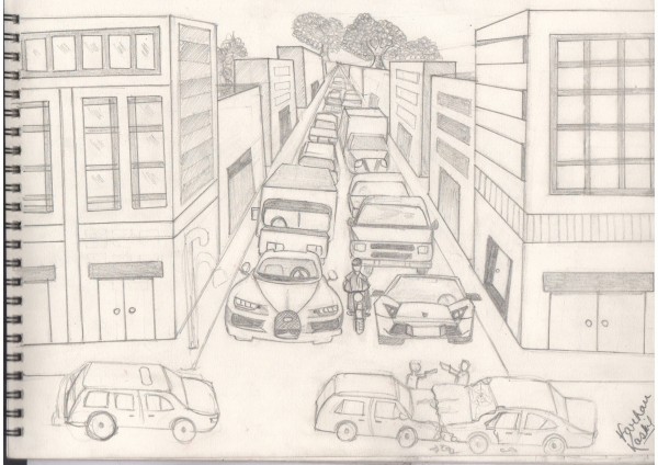 Pencil Sketch Of Traffic Jam - DesiPainters.com