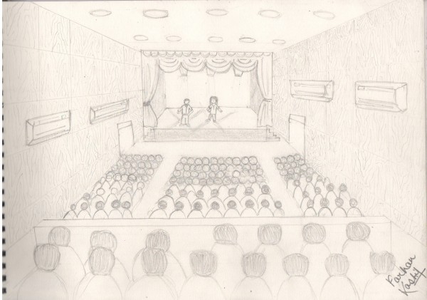 Pencil Sketch Of School Auditorium - DesiPainters.com