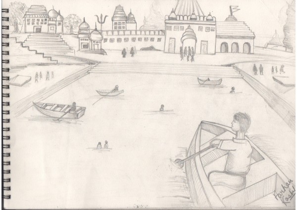 Amazing Pencil Sketch Of Ghat - DesiPainters.com
