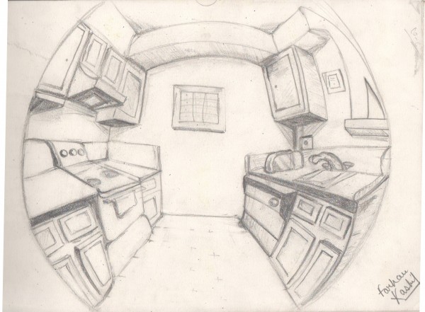 Wonderful Pencil Sketch Of Kitchen