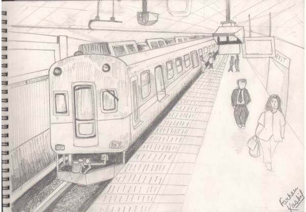Pencil Sketch Of Railway Station By Farhan Kashif Jeelani