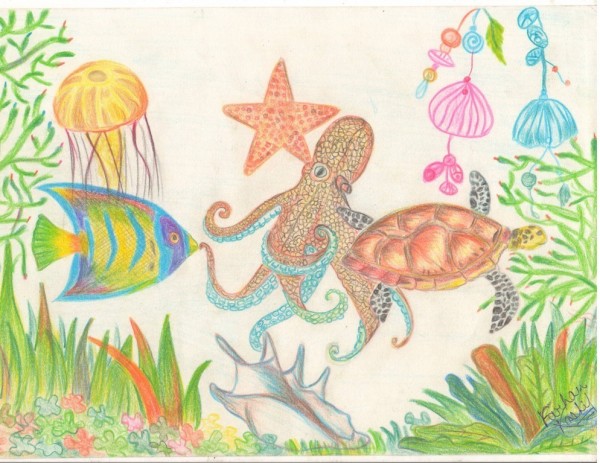 Brilliant Pencil Color Of Aquatic Scene - DesiPainters.com