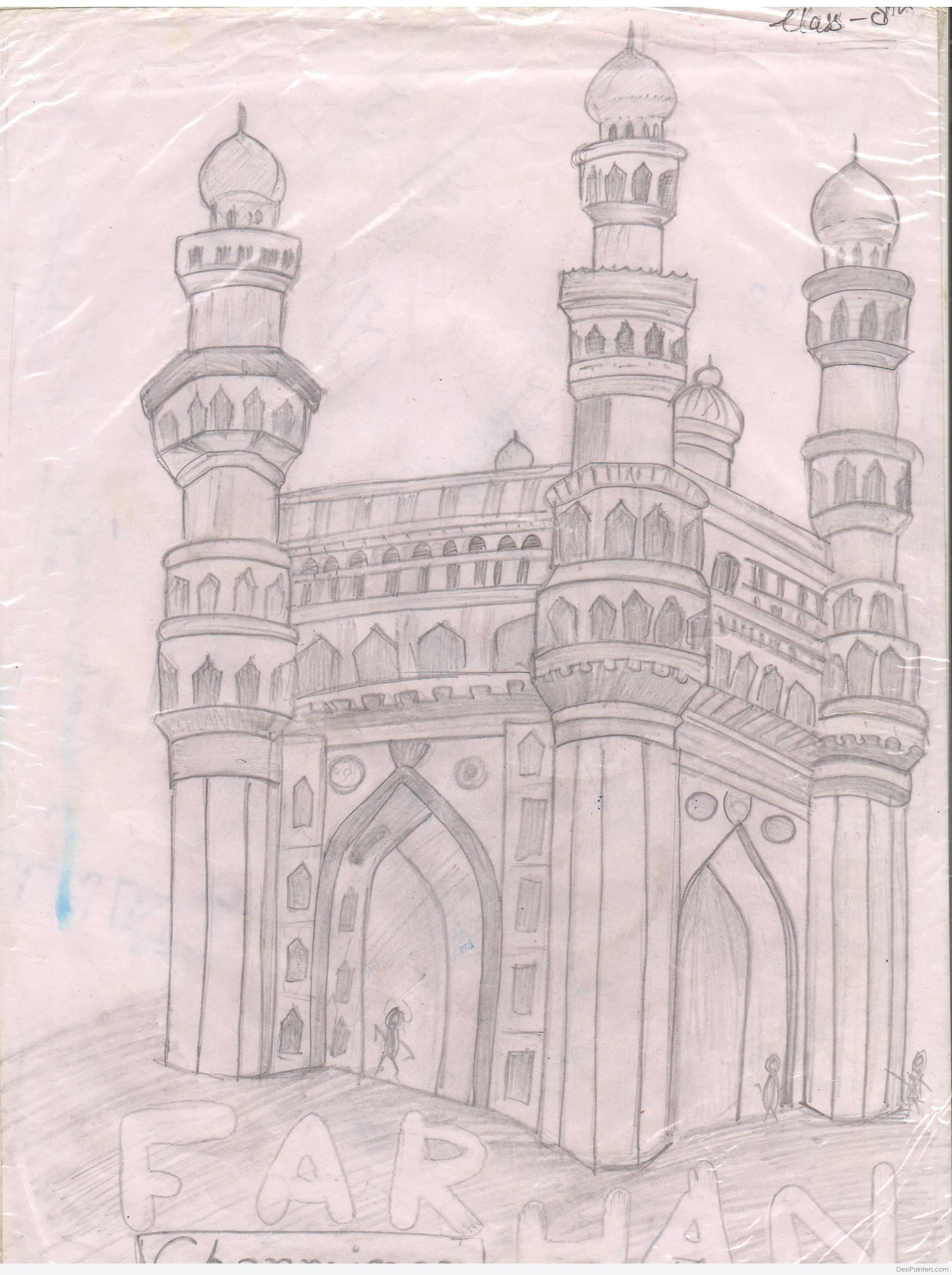 Wonderful Pencil Sketch Of Charminar Hyderabad