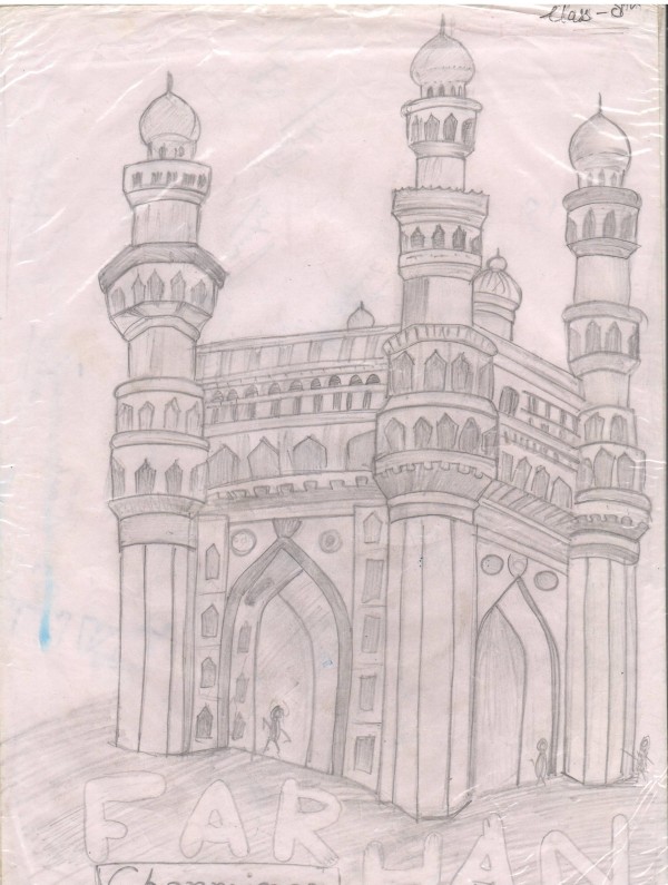 Wonderful Pencil Sketch Of Charminar Hyderabad - DesiPainters.com