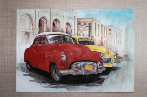 Perfect Acryl Painting Of Vintage Cars