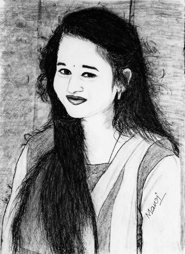 Beautiful Pencil Sketch Of Barsha By Manoj Kumar Naik - DesiPainters.com