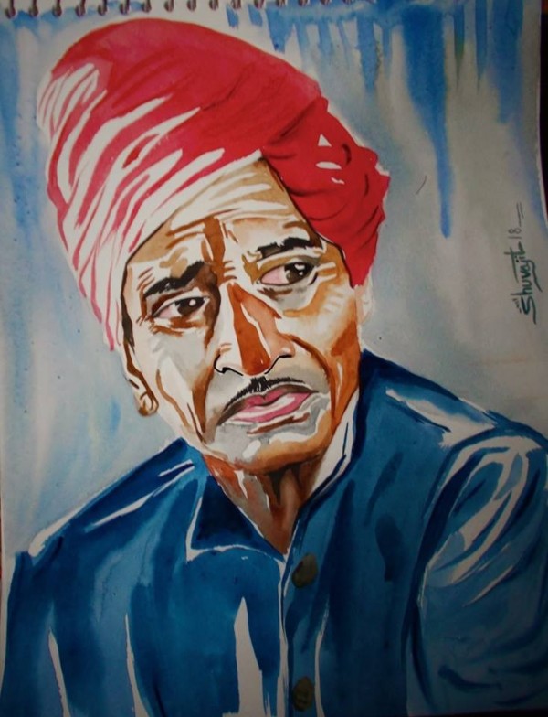 Brilliant Watercolor Painting Of Old Man - DesiPainters.com