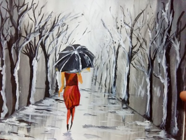 Beautiful Acryl Painting Of A Girl In Rain - DesiPainters.com