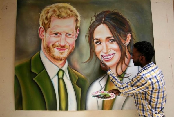 Painting Of British Prince Harry And Mehgan Markle