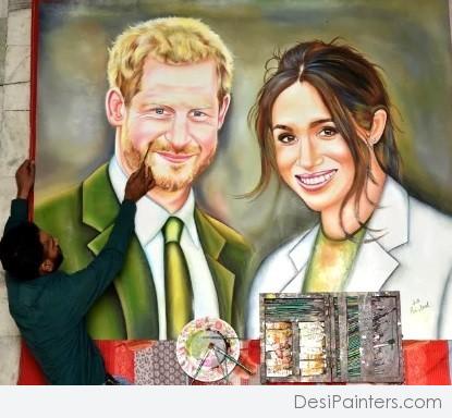 Brilliant Oil Painting Of Prince Harry And Meghan Markle - DesiPainters.com