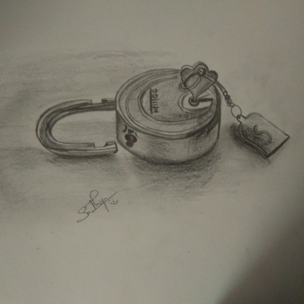 Great Pencil Sketch Of Key And Lock