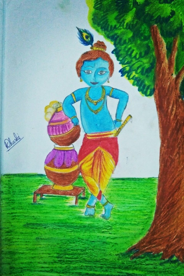 Pastel Painting Of Lord Krishna - DesiPainters.com