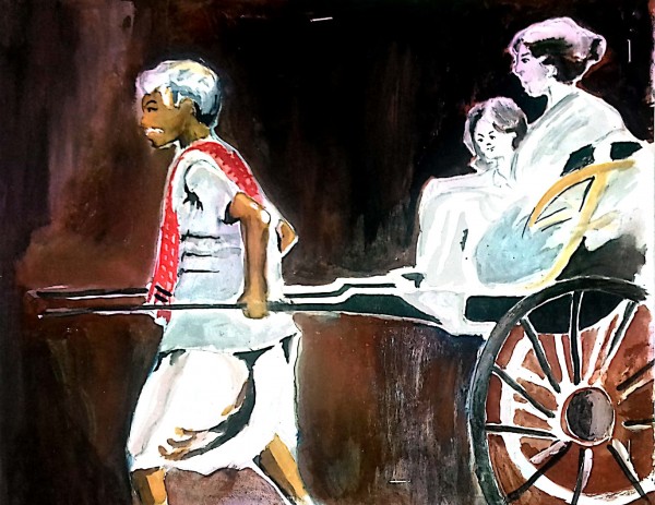 Fantastic Watercolor Painting Of Kolkata Rickshaw Puller - DesiPainters.com