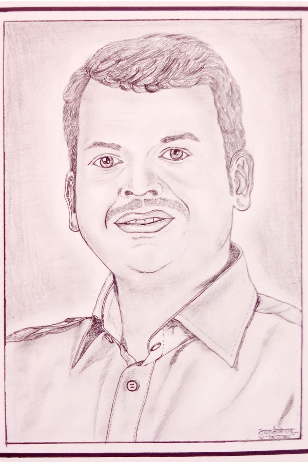 Pencil Sketch Of Devendra Fadanvis - DesiPainters.com