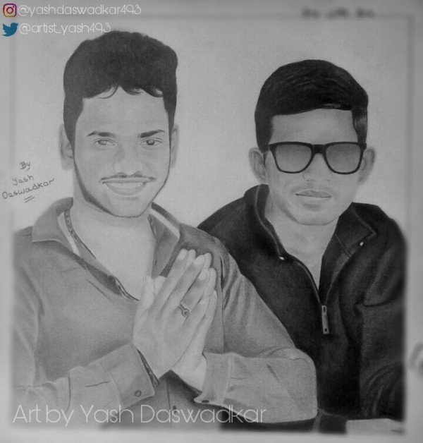 Self Portrait Of Yash Daswadkar With Brother PSD - DesiPainters.com