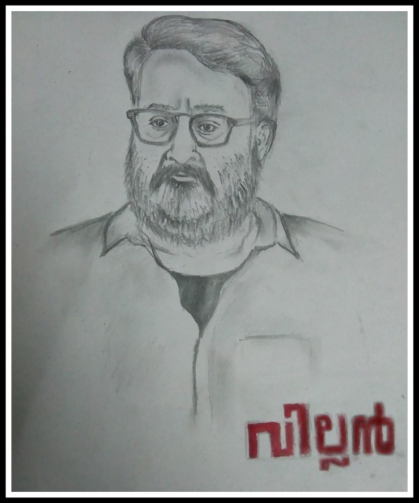 Pencil Sketch Of Mohanlal From The Movie Villain