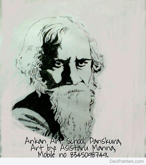 Amazing Pencil Sketch Of Rabindranath Tagore - DesiPainters.com