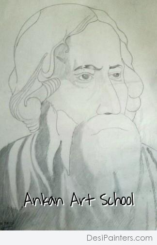 Pencil Sketch Of Rabindranath Tagore - DesiPainters.com