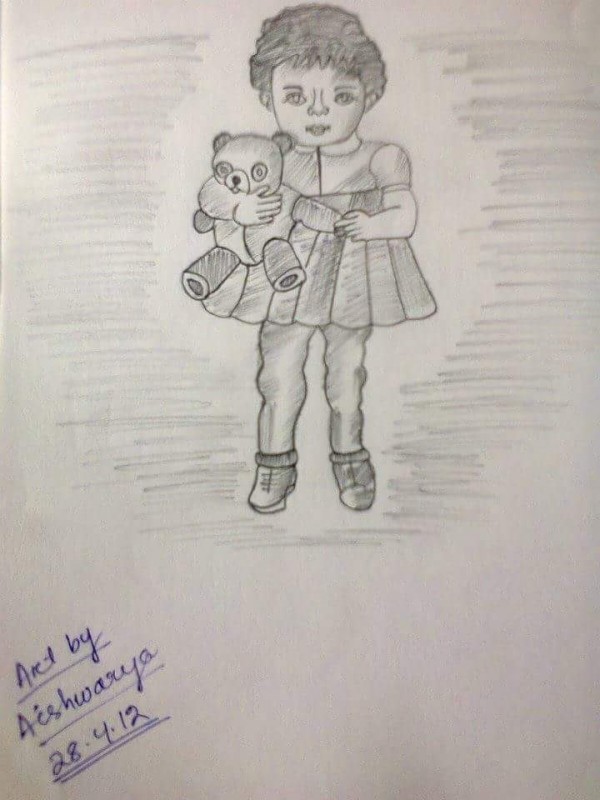 Amazing Pencil Sketch Of Cute Baby Girl - DesiPainters.com
