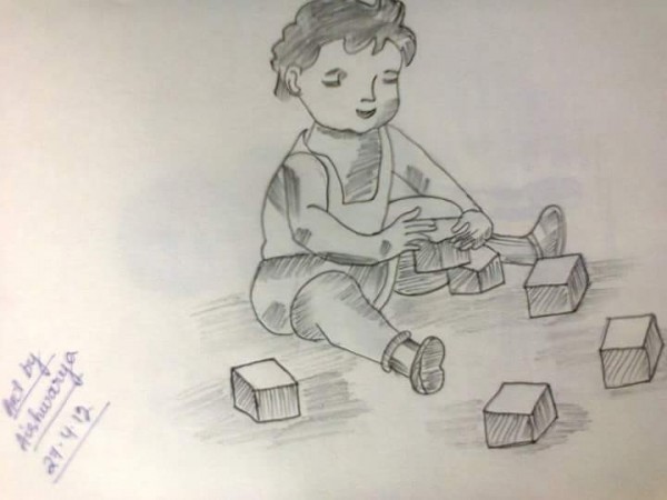 Pencil Sketch Of Baby Boy - DesiPainters.com