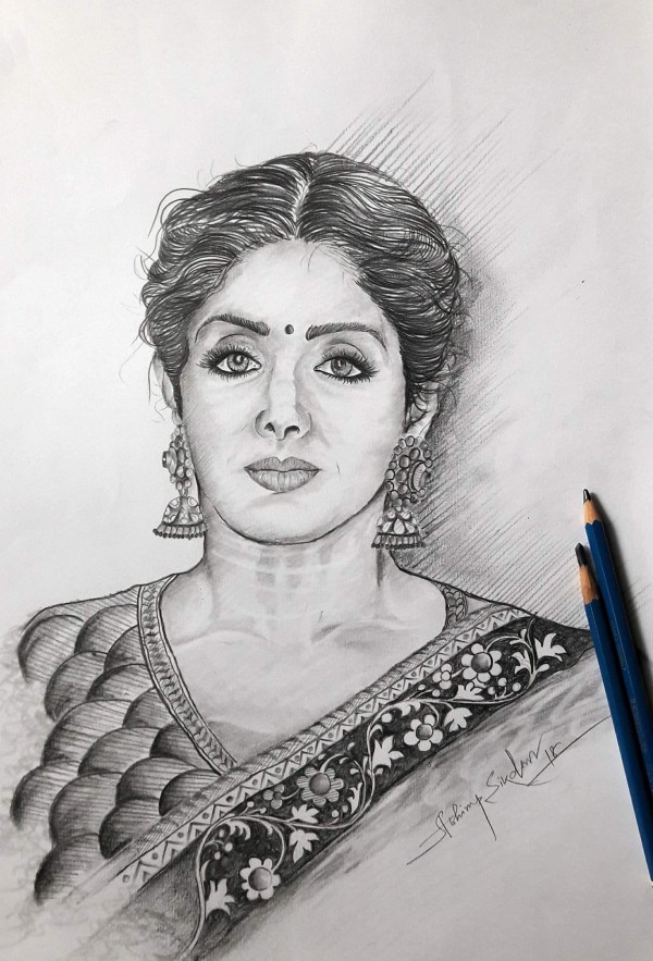 Great Pencil Sketch Of Late Actress Sri Devi - DesiPainters.com