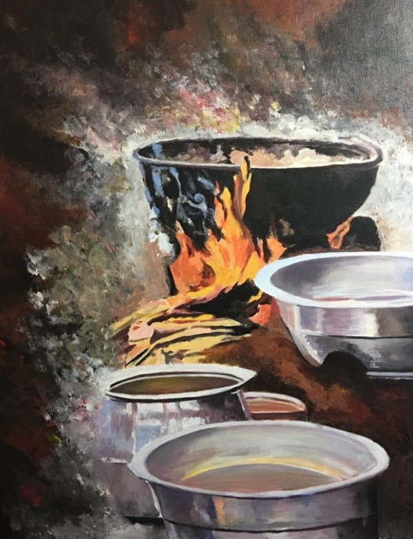 Great Oil Painting Of Typical Indian Style Cooking