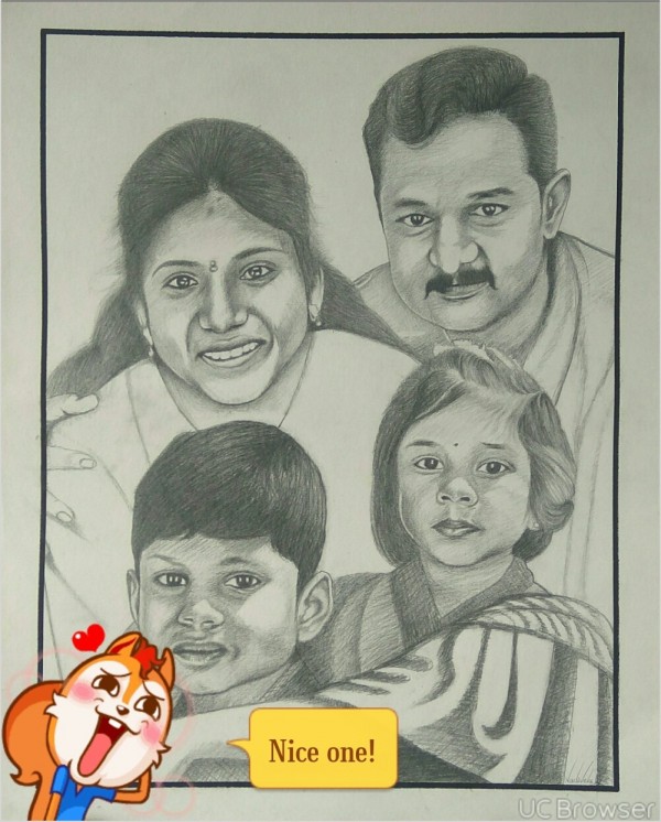 Pencil Sketch Of Dr.Vijayaragavan Family - DesiPainters.com