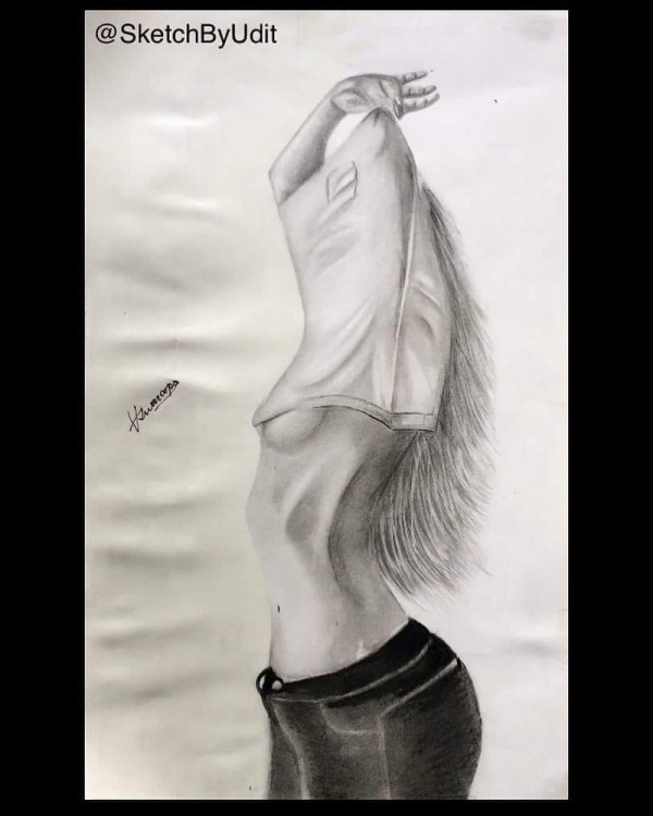 Girl opening top sketch - DesiPainters.com