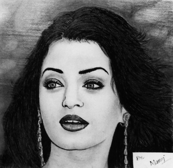Pencil Sketch Of Beautiful Aishwarya Rai Bachchan - DesiPainters.com