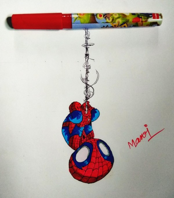 Awesome Pencil Color Of Little Spider Man - DesiPainters.com