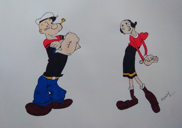 Fantastic Pencil Color Art Of Popeye And Oilve - DesiPainters.com