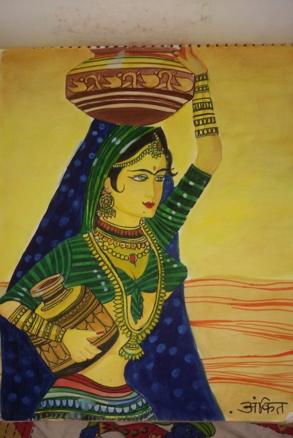 Watercolor Painting Of Indian Traditional Lady - DesiPainters.com