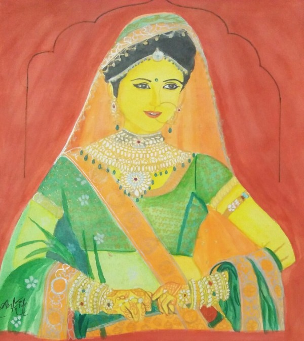 Watercolor Painting Of Beautiful Indian Bride - DesiPainters.com