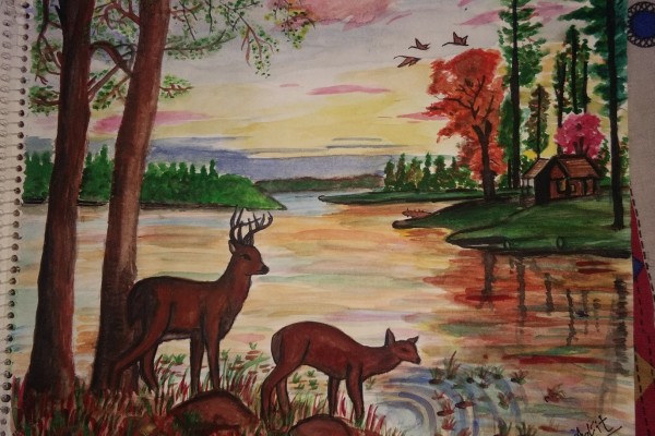 Wonderful Watercolor Painting Of Deer - DesiPainters.com