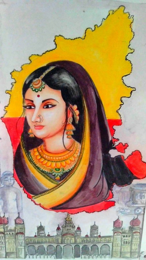 Watercolor Painting Of Karnataka Traditional Women - DesiPainters.com