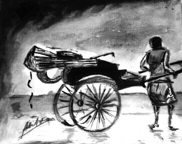 Wonderful Oil Painting Of Hand Pulled Rickshaw Of Kolkata - DesiPainters.com