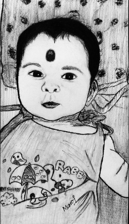 Pencil Sketch Of Cute Baby By Manoj Kumar Naik - DesiPainters.com