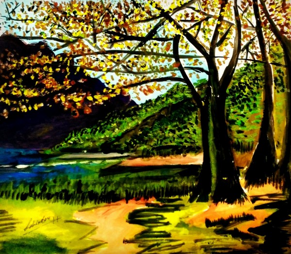Beautiful Oil Painting Of Autumn Leaves - DesiPainters.com