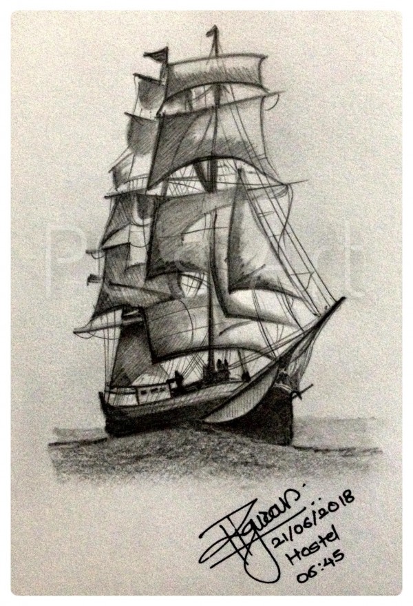 Amazing Pencil Sketch Of Vintage Ship By Prasad K Gurav